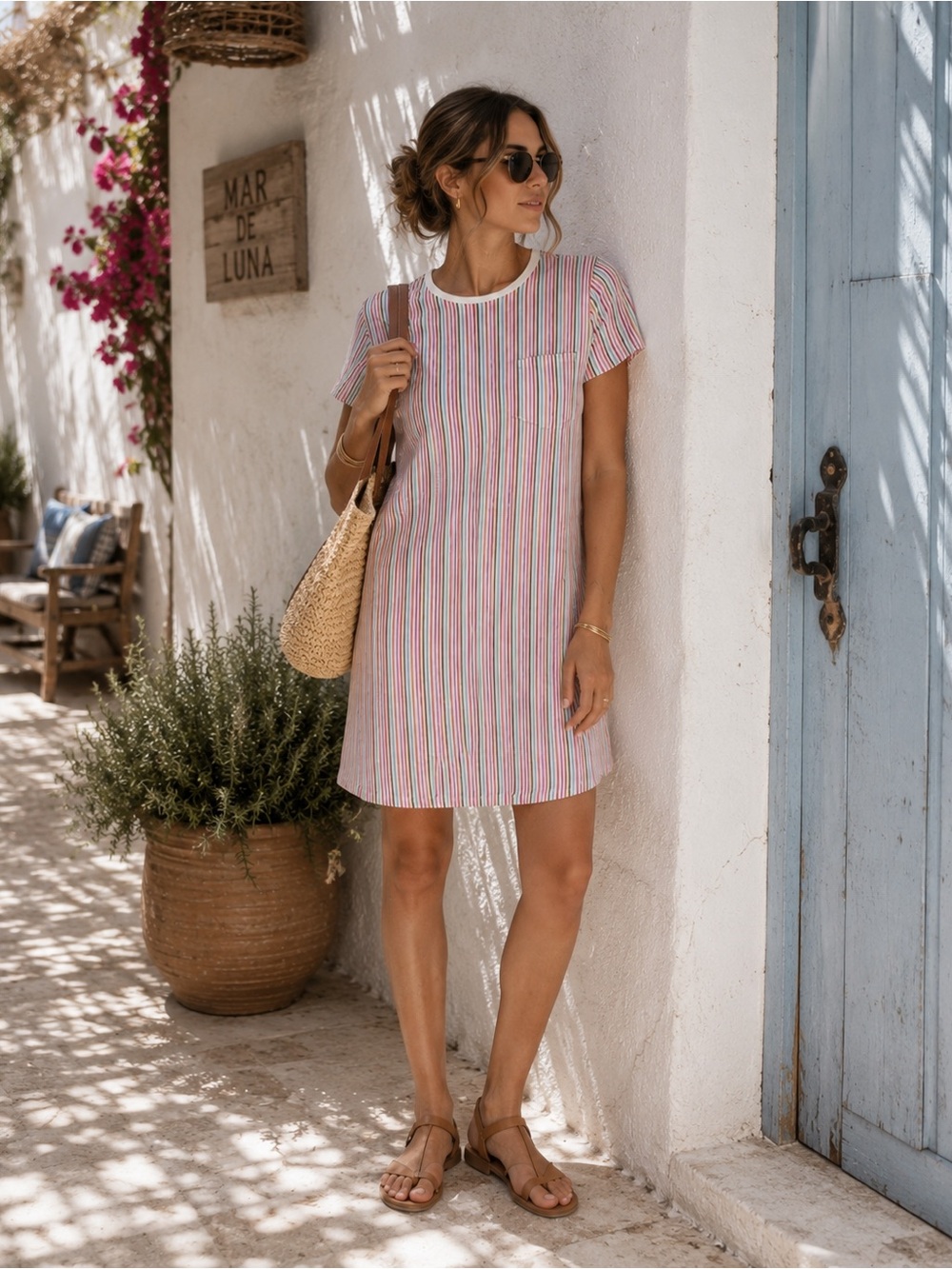 ROLLER RABBIT Dress SMALL T-Shirt 100% Pima Cotton PERU MADE Party Multi Striped